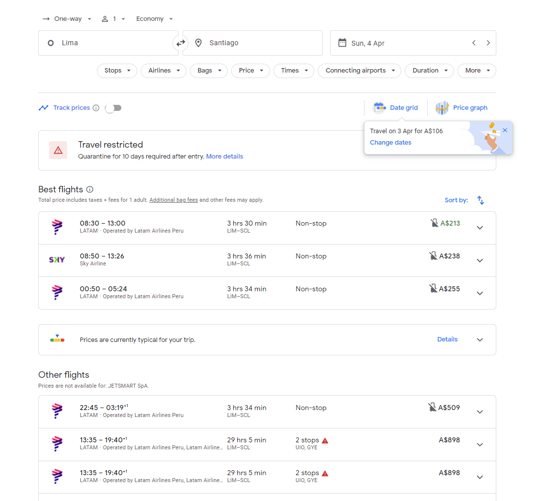 Google Flights screenshot
